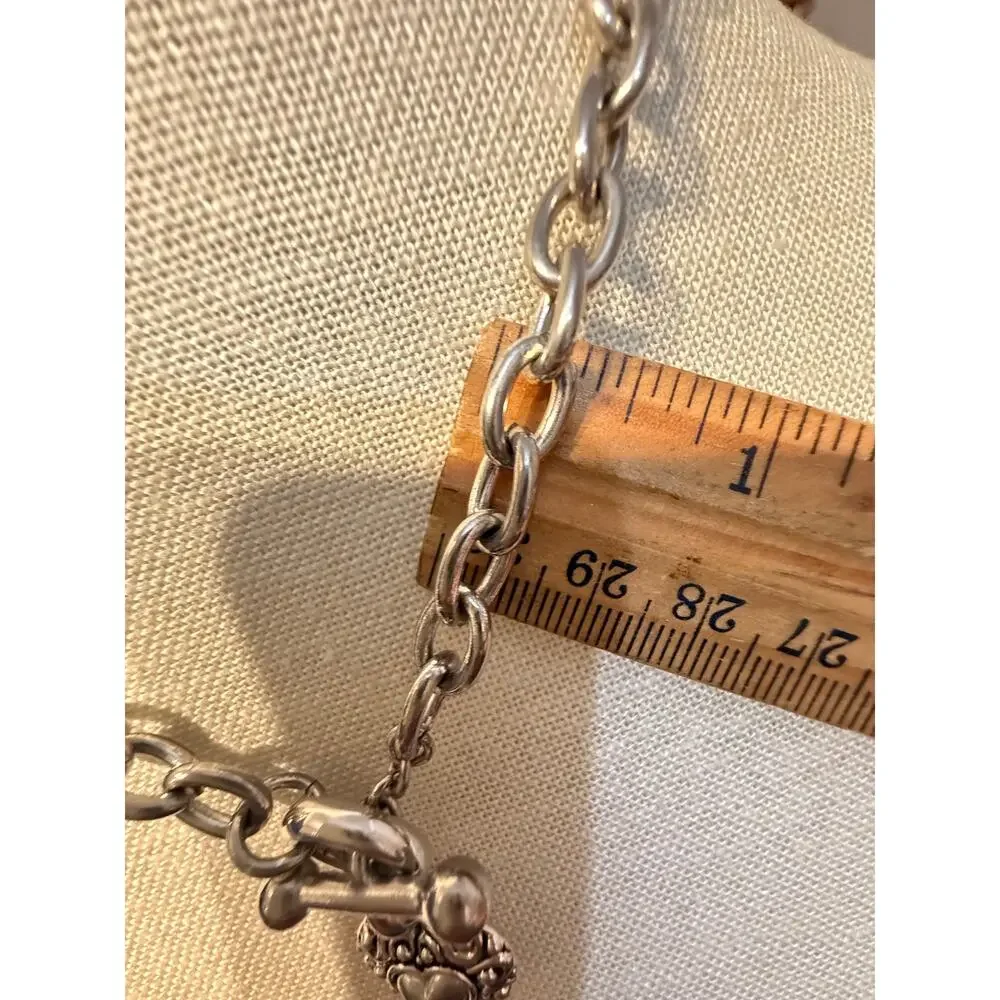 Vintage Silver Tone Heart Pendant Toggle Necklace 16”